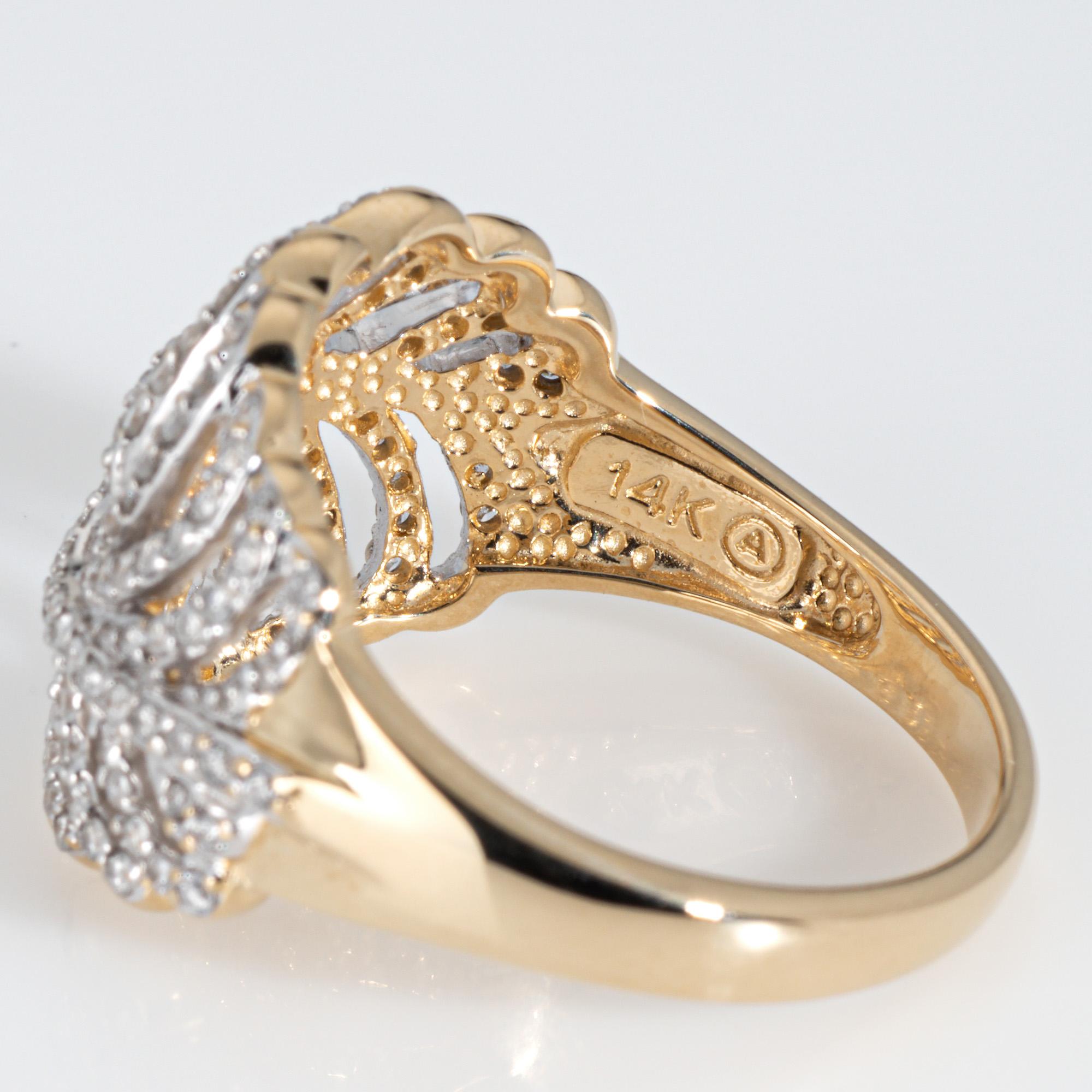Diamond Feather Ring Size 7 Band 14k Yellow Gold Estate Fine Jewelry Vintage For Sale 2