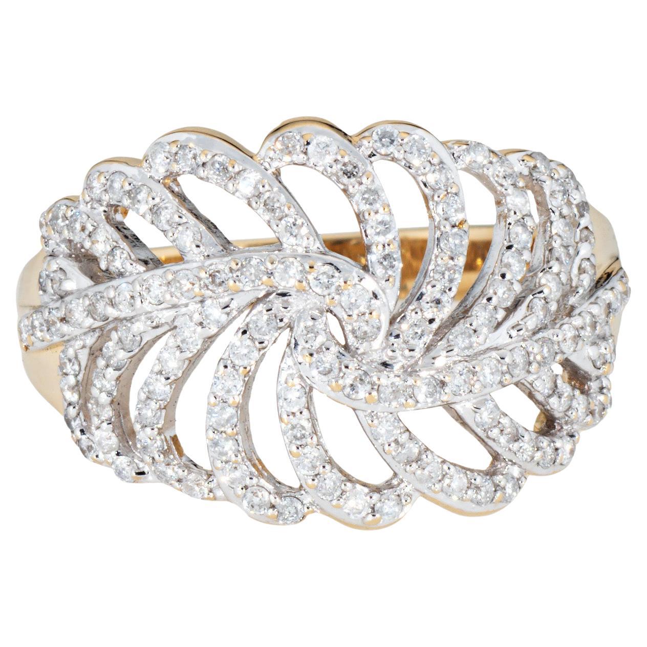 Diamond Feather Ring Size 7 Band 14k Yellow Gold Estate Fine Jewelry Vintage