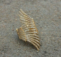 Diamond Feather Wrap Ring 14k Solid Gold Vintage Designer