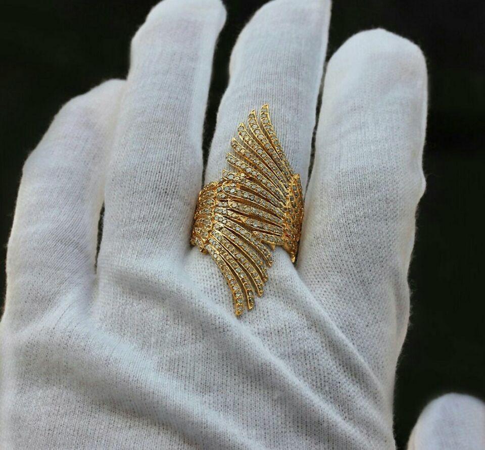 Diamond Feather Wrap Ring 14k Solid Gold Vintage Designer In New Condition For Sale In Chicago, IL