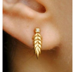 Diamond Fern Earring 14k Gold Ear Sweep Climber Leaf Nature Jewelry