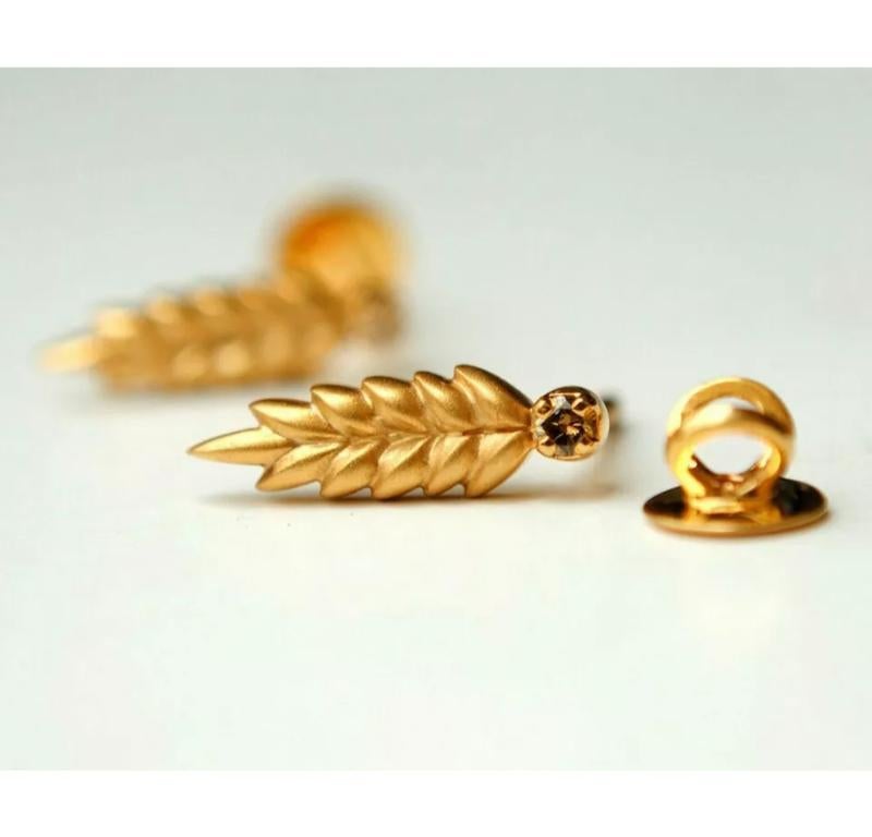 Round Cut Diamond Fern Earring 14k Gold Ear Sweep Climber Leaf Nature Jewelry For Sale