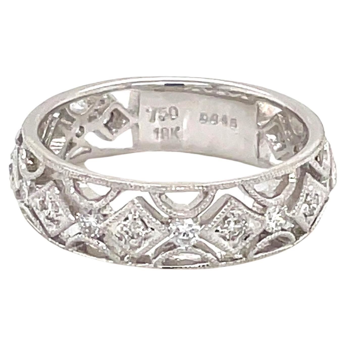 Diamond Filigree 18 Karat White Gold Eternity Band Ring