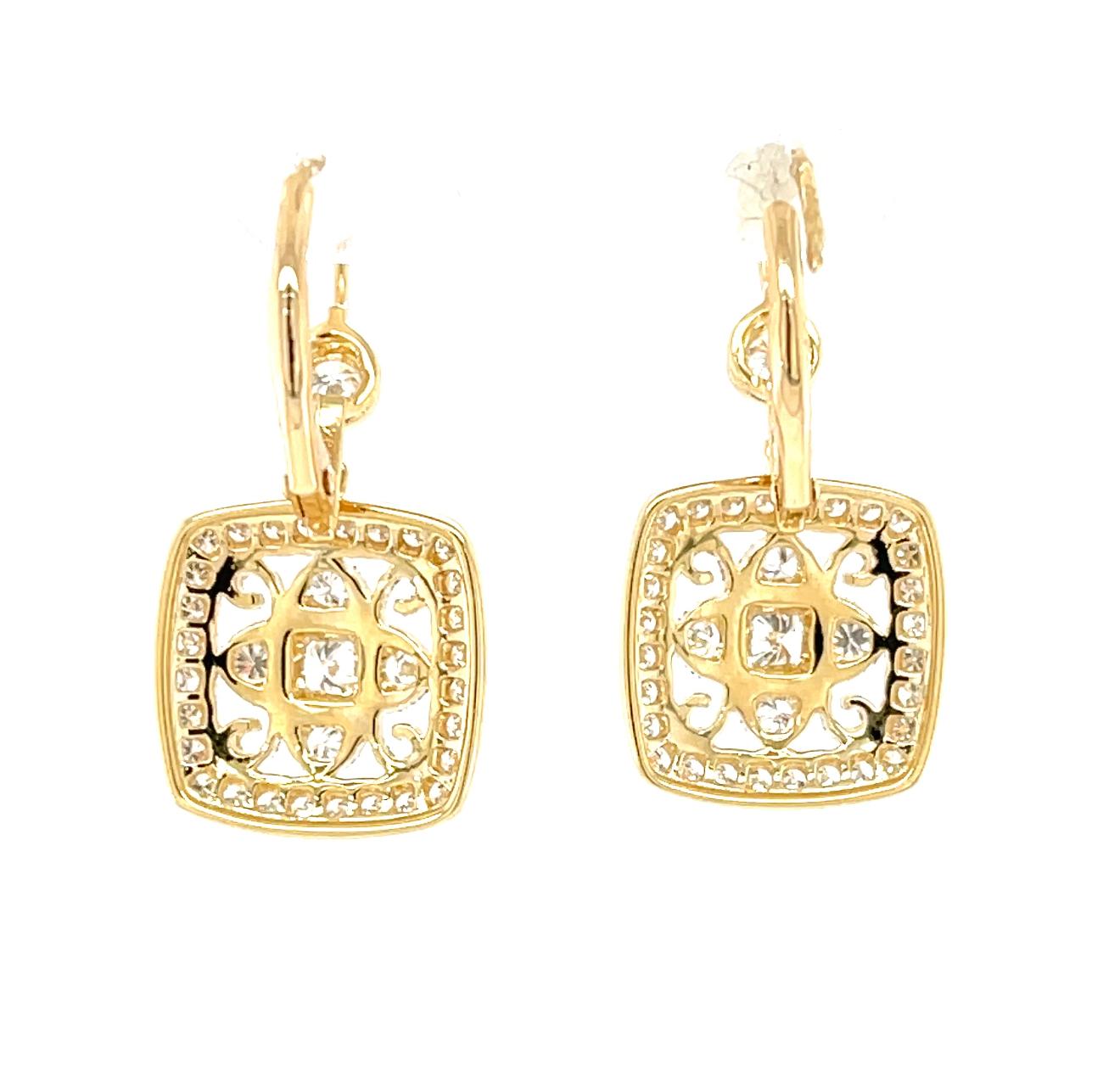 Filigrane Diamant-Ohrringe aus 18K Gelbgold mit Hebelverschluss im Angebot 4
