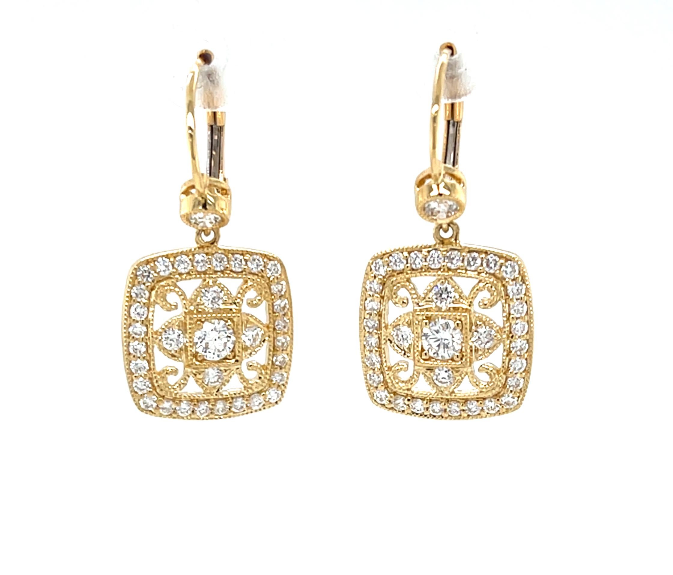 Filigrane Diamant-Ohrringe aus 18K Gelbgold mit Hebelverschluss (Kunsthandwerker*in) im Angebot