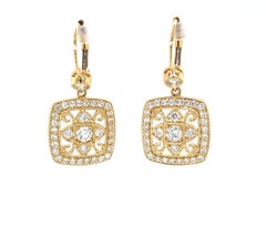Diamond Filigree 18K Yellow Gold Lever Back Earrings