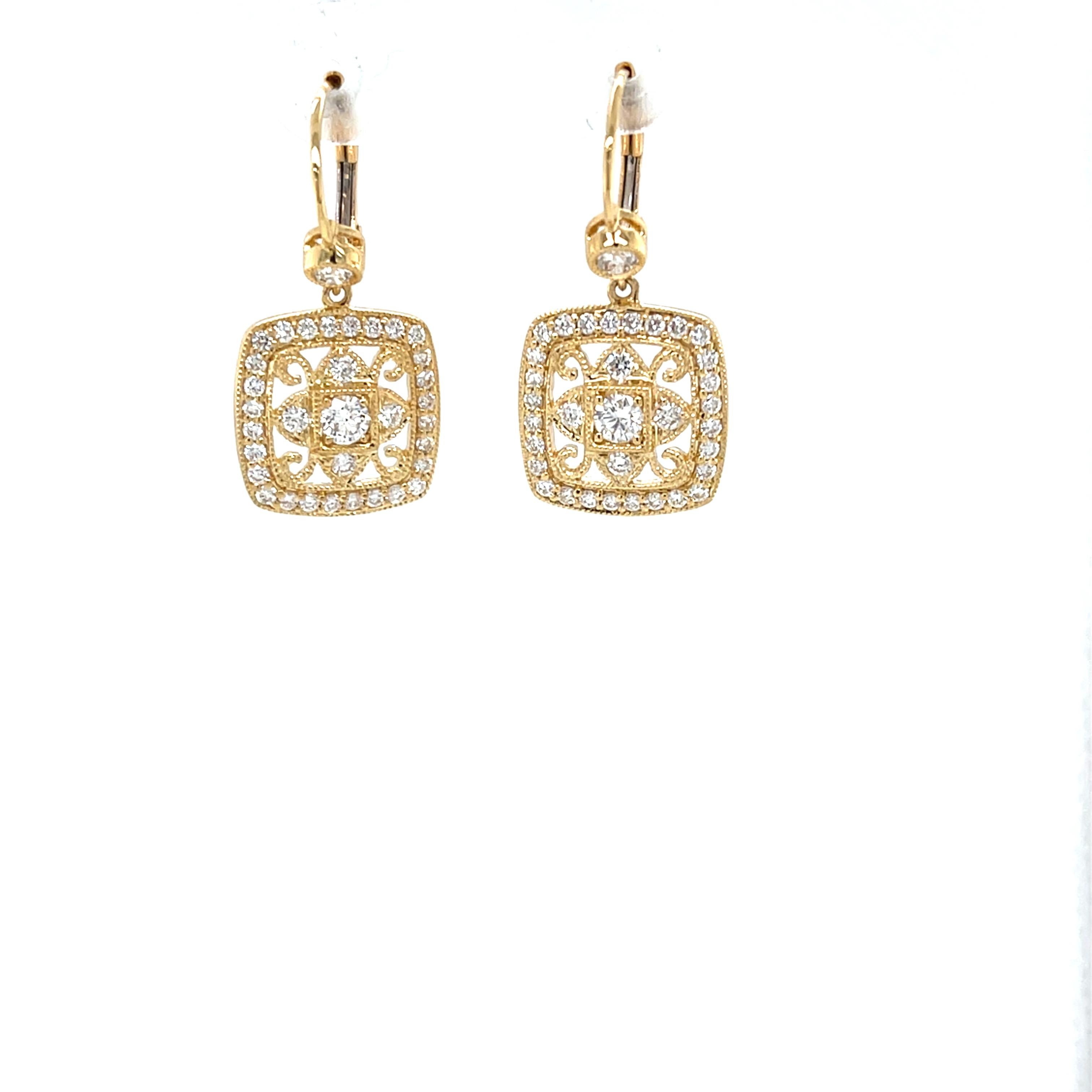 Filigrane Diamant-Ohrringe aus 18K Gelbgold mit Hebelverschluss im Angebot 2