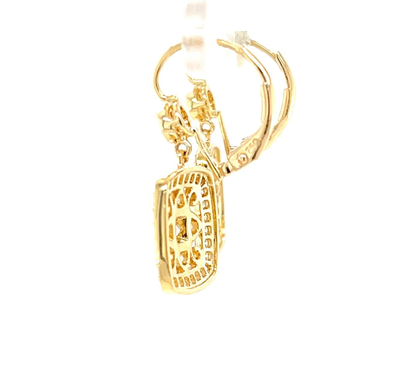 Filigrane Diamant-Ohrringe aus 18K Gelbgold mit Hebelverschluss im Angebot 3