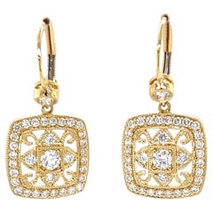 Filigrane Diamant-Ohrringe aus 18K Gelbgold mit Hebelverschluss