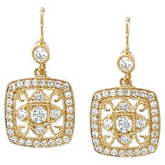 Diamond Filigree 18K Yellow Gold Lever Back Earrings