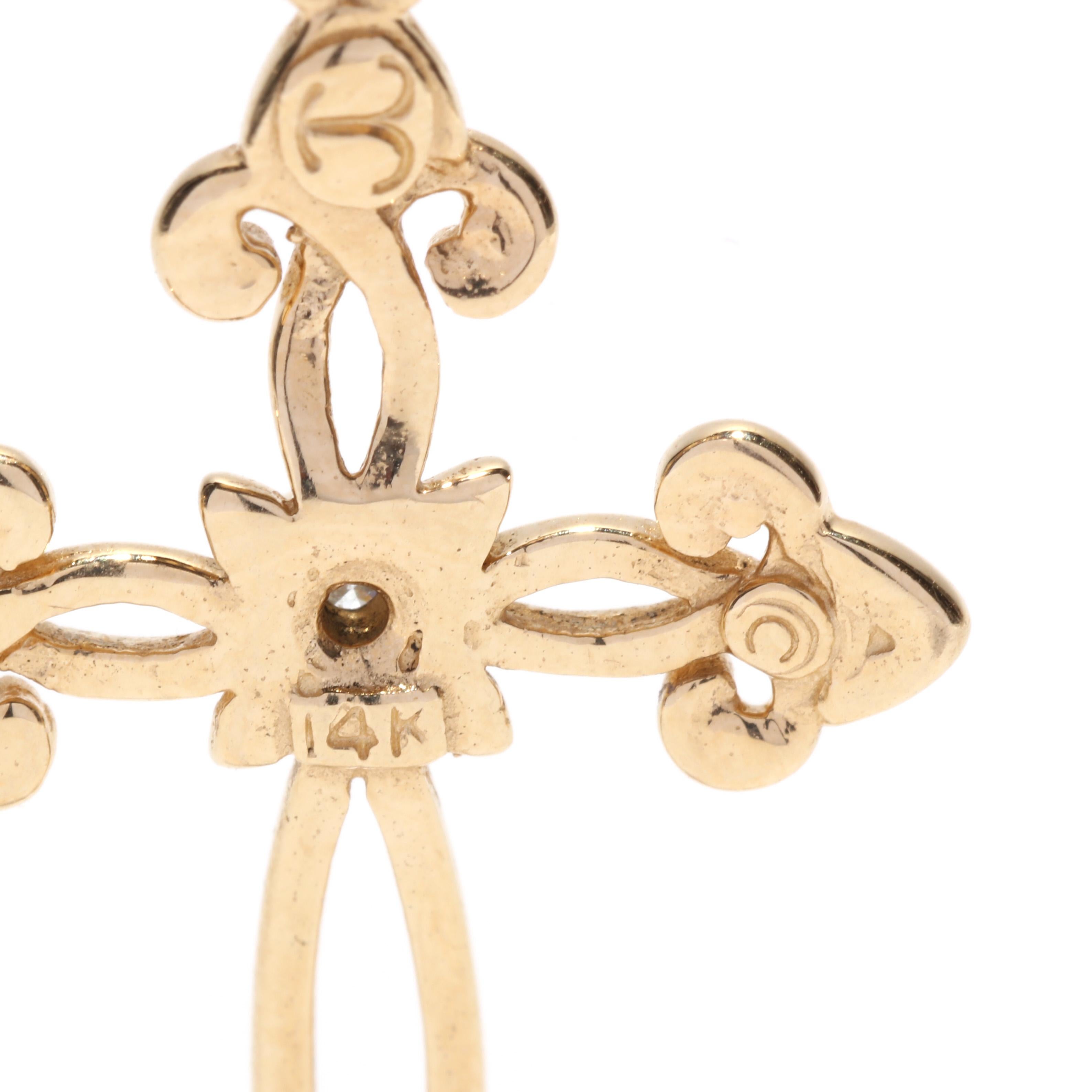 Diamant-Diamant-Filigran-Kreuz-Anhänger, 14KT Gelbgold (Einfacher Schliff)