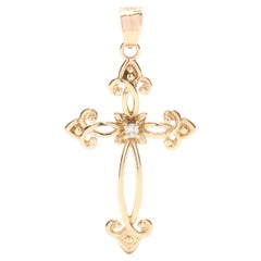 Diamant-Diamant-Filigran-Kreuz-Anhänger, 14KT Gelbgold