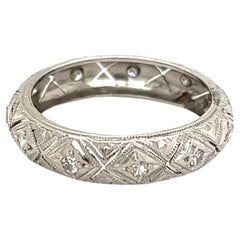 Diamond Filigree Engraved Platinum Eternity Band Ring