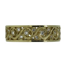 Diamond Filigree Eternity Band Ring 18 Karat Yellow Gold