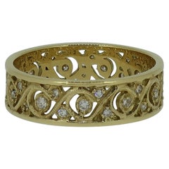 Diamond Filigree Eternity Band Ring 18 Karat Yellow Gold