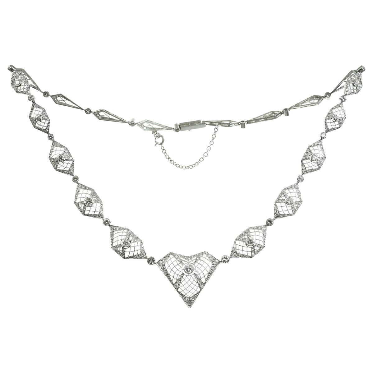 Diamond Filigree Platinum and White Gold Necklace For Sale