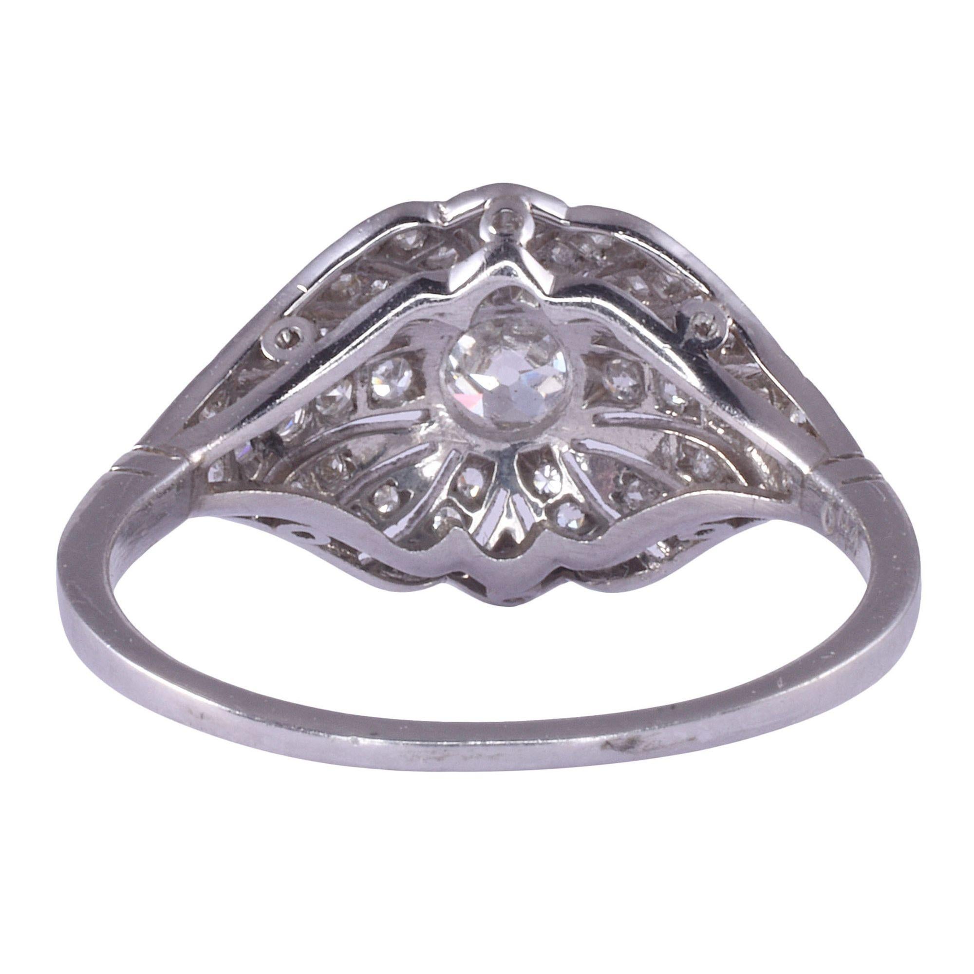 Edwardian Diamond Filigree Platinum Ring For Sale
