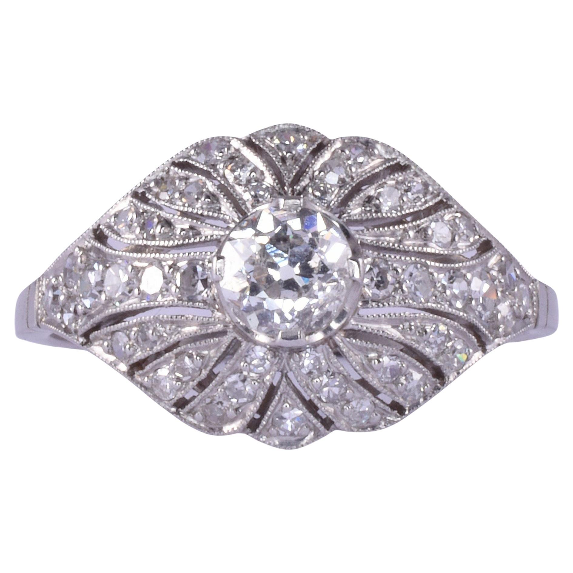 Diamond Filigree Platinum Ring For Sale