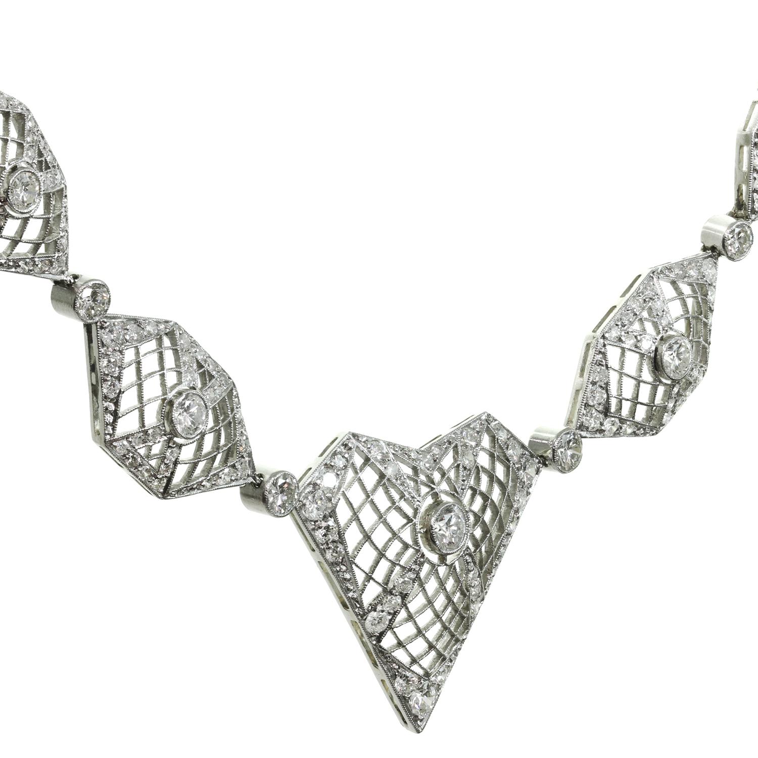 Women's Diamond Filigree Platinum and White Gold Necklace For Sale