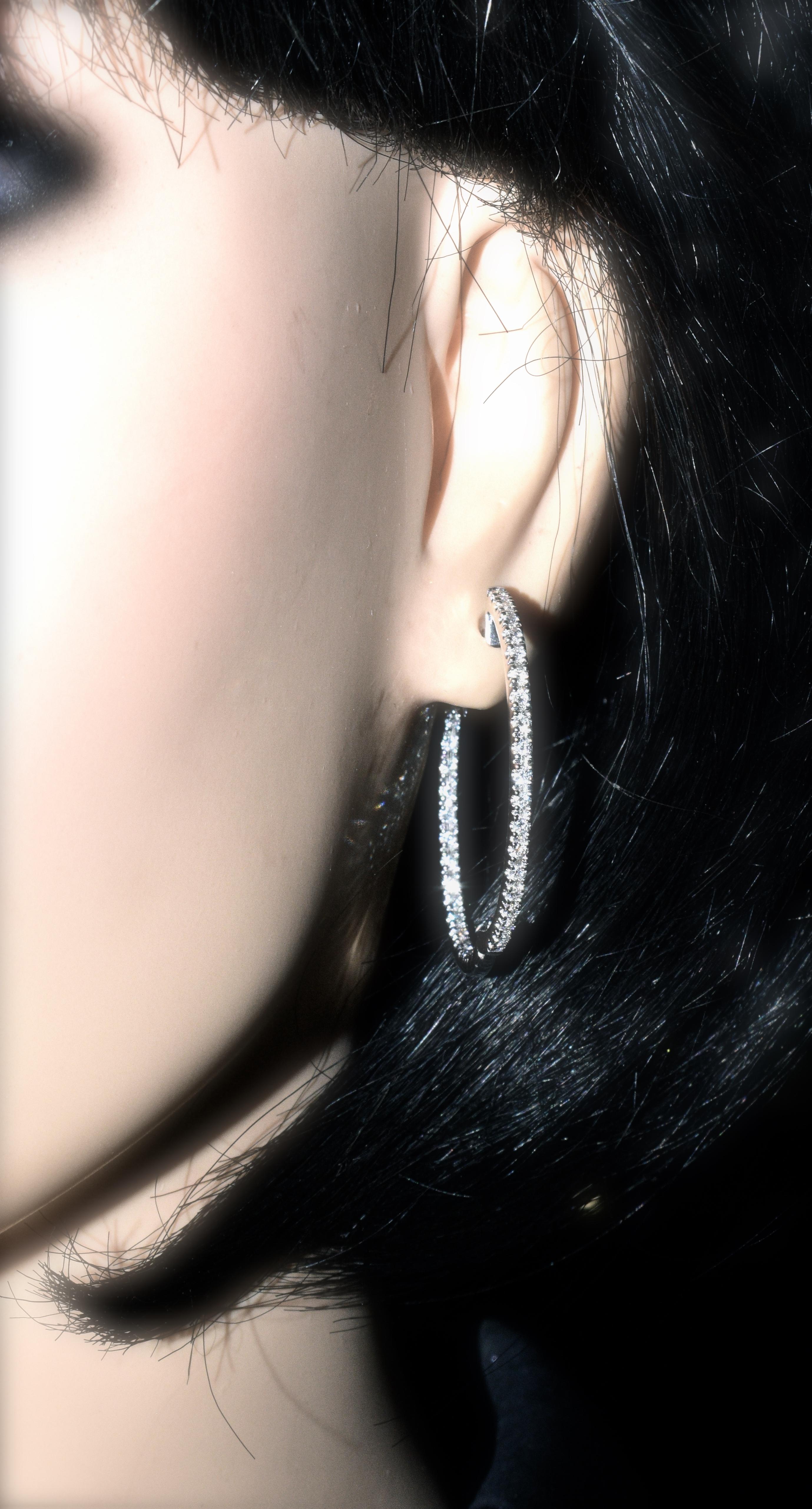 Diamond Fine Hoops Style 18K White Gold Earrings, Contemporary 2