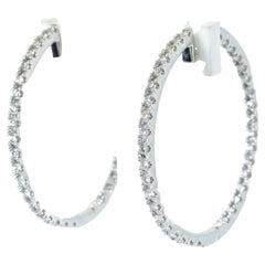 Diamond Fine Hoops Style 18K White Gold Earrings, Contemporary
