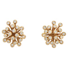Diamond Fireworks Earrings Vintage 14k Yellow Gold Studs Estate Fine Jewelry