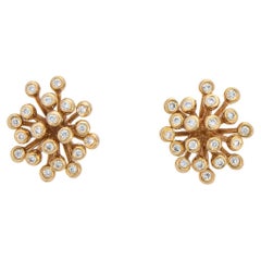 Diamond Fireworks Earrings Vintage 14k Yellow Gold Studs Estate Fine Jewelry
