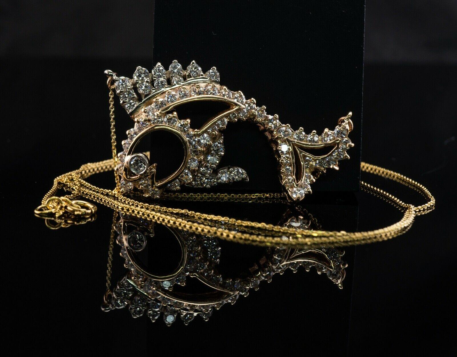 Collier pendentif poisson en or 14 carats avec diamants 2,44 TDW en vente 6