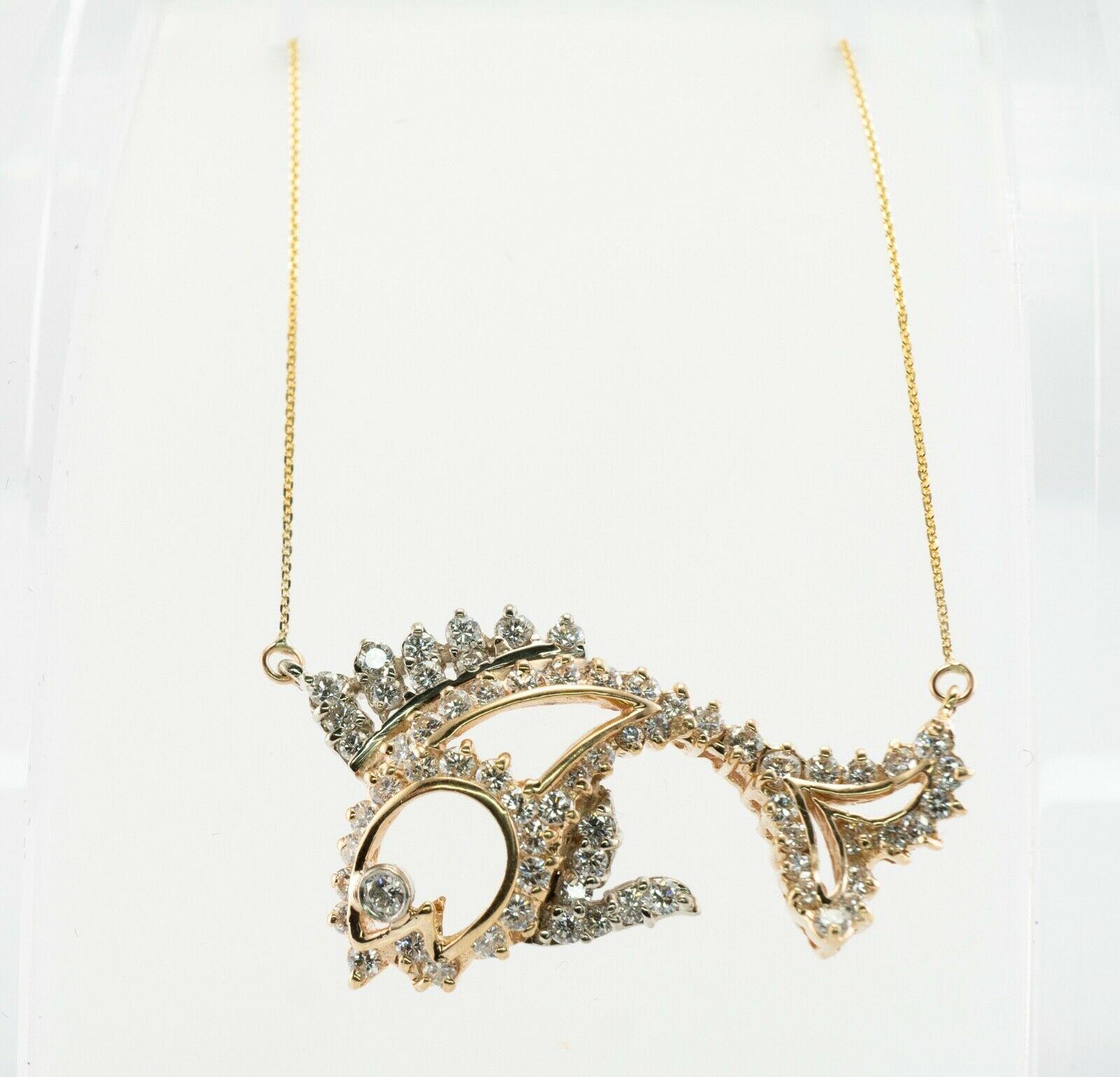 Diamond Fish Necklace Pendant 14K Gold 2.44 TDW In Good Condition For Sale In East Brunswick, NJ
