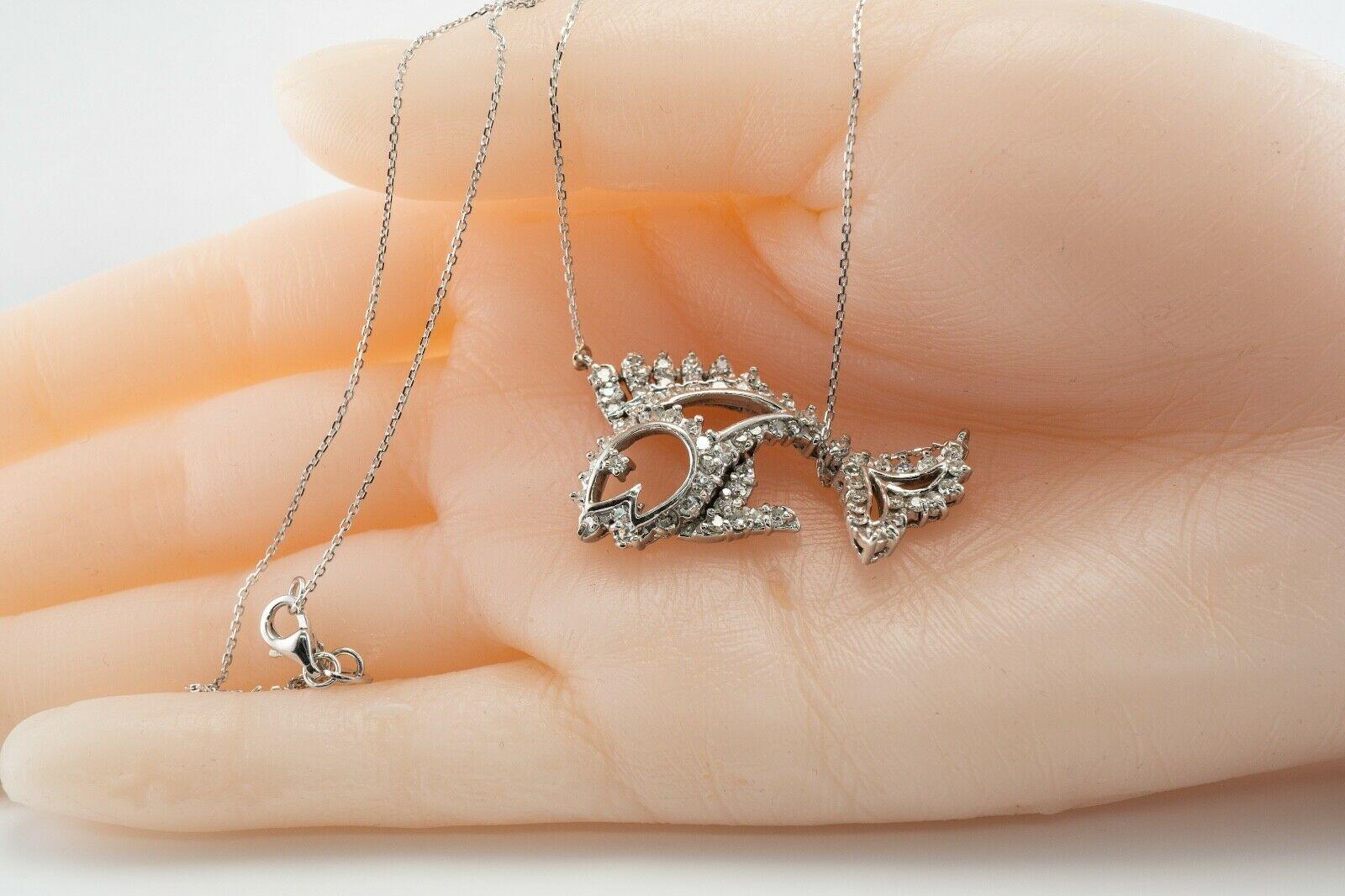 Diamond Fish Pendant Necklace 14K White Gold 2.04 TDW In condizioni buone in vendita a East Brunswick, NJ