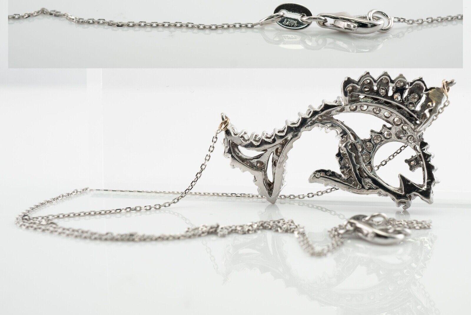 Diamond Fish Pendant Necklace 14K White Gold 2.04 TDW  For Sale 1