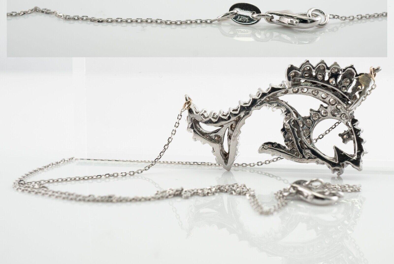 Diamond Fish Pendant Necklace 14K White Gold 2.04 TDW in vendita 1