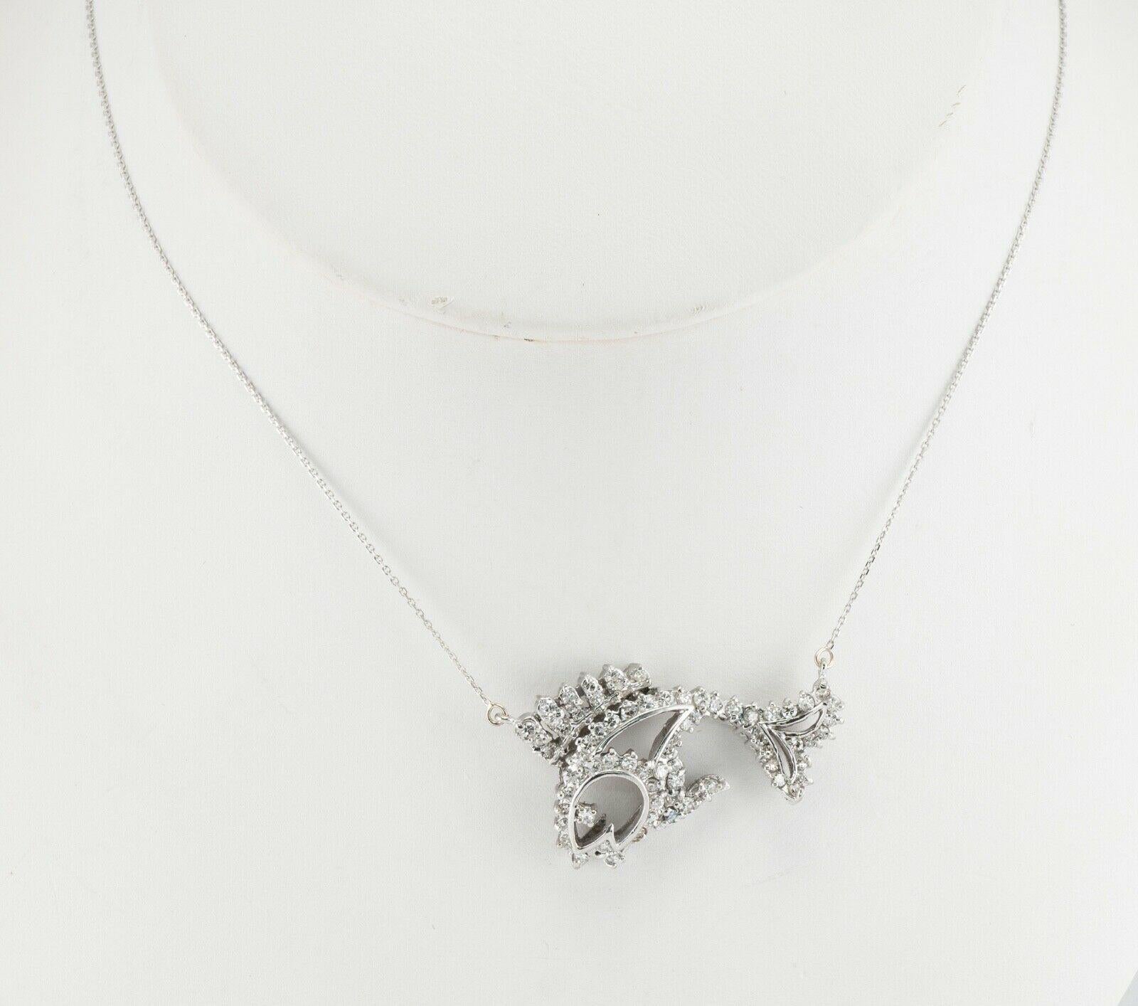 Diamond Fish Pendant Necklace 14K White Gold 2.04 TDW in vendita 2