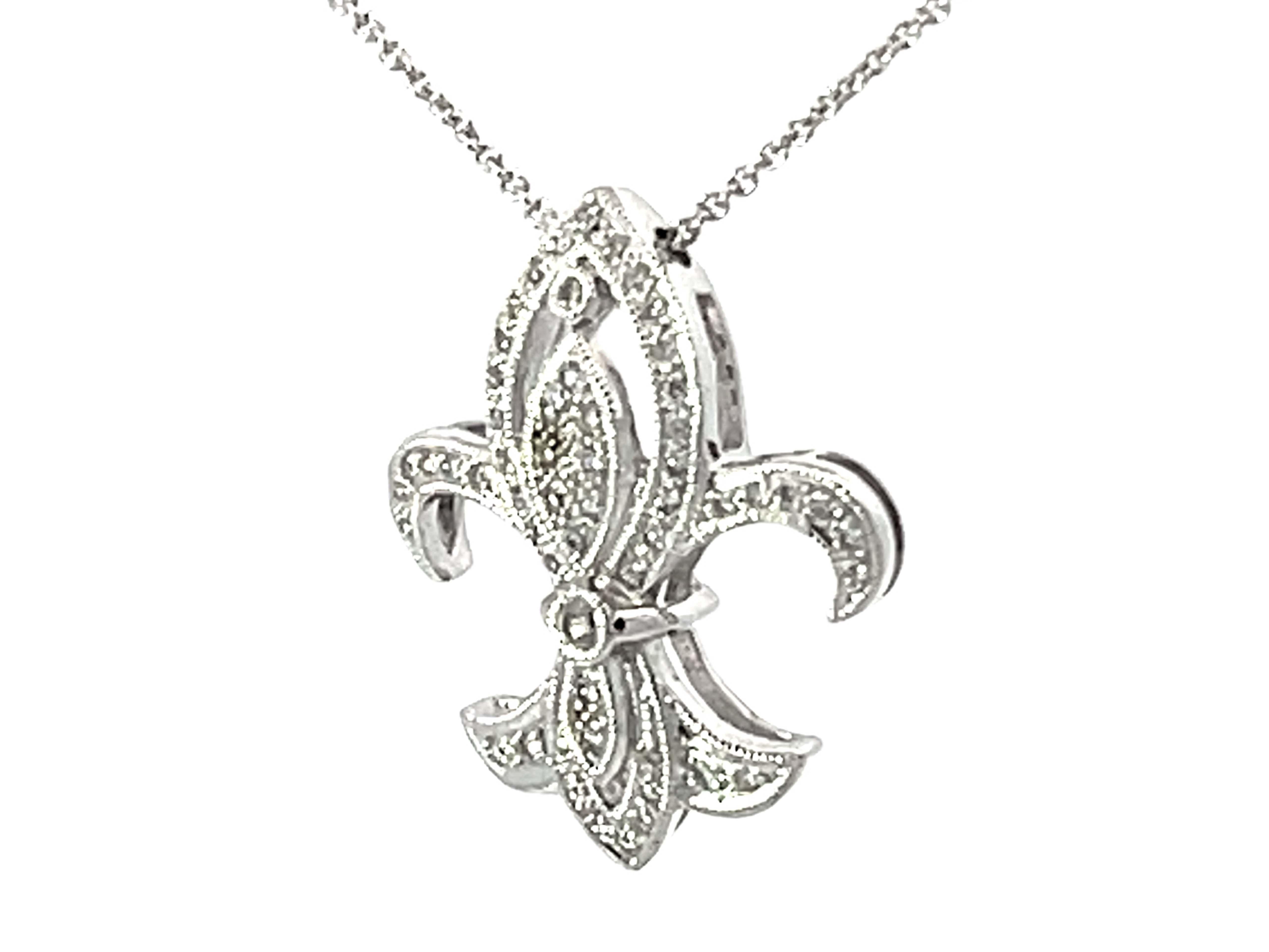 Brilliant Cut Diamond Fleur De Lis Beverley K Necklace Solid White Gold For Sale
