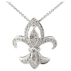 Diamond Fleur De Lis Beverley K Necklace Solid White Gold