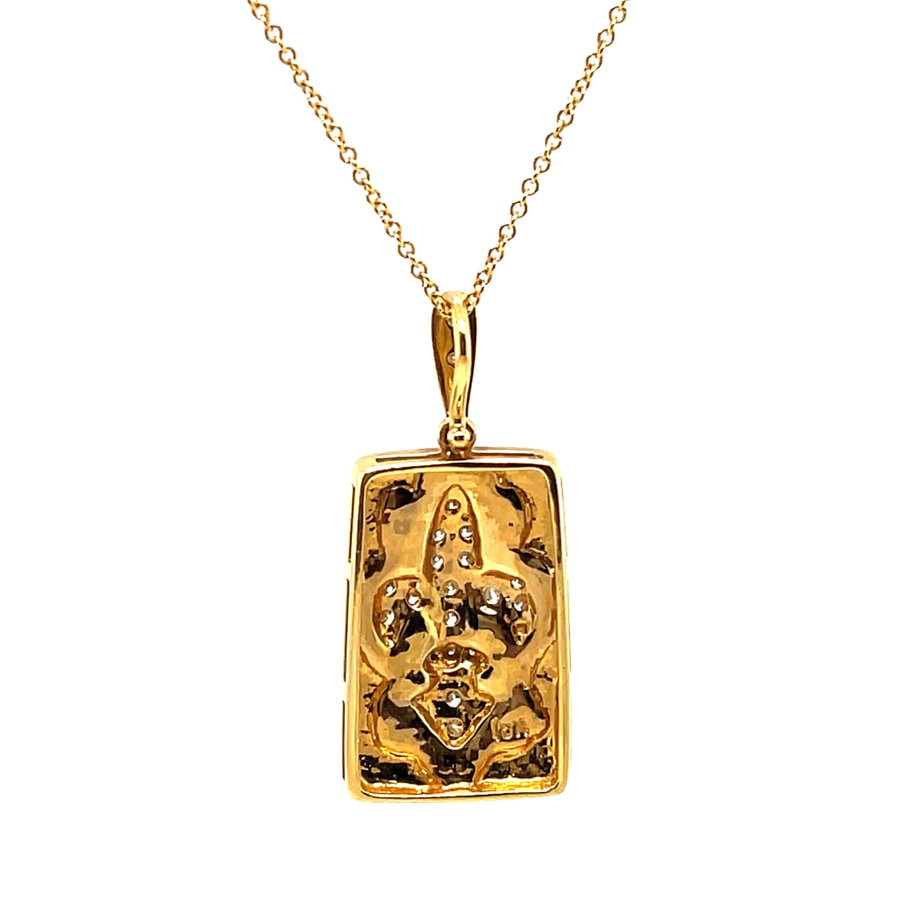 Diamond Fleur De Lis Design Hammer Finished Pendant Necklace 18k Yellow Gold In New Condition In BEVERLY HILLS, CA