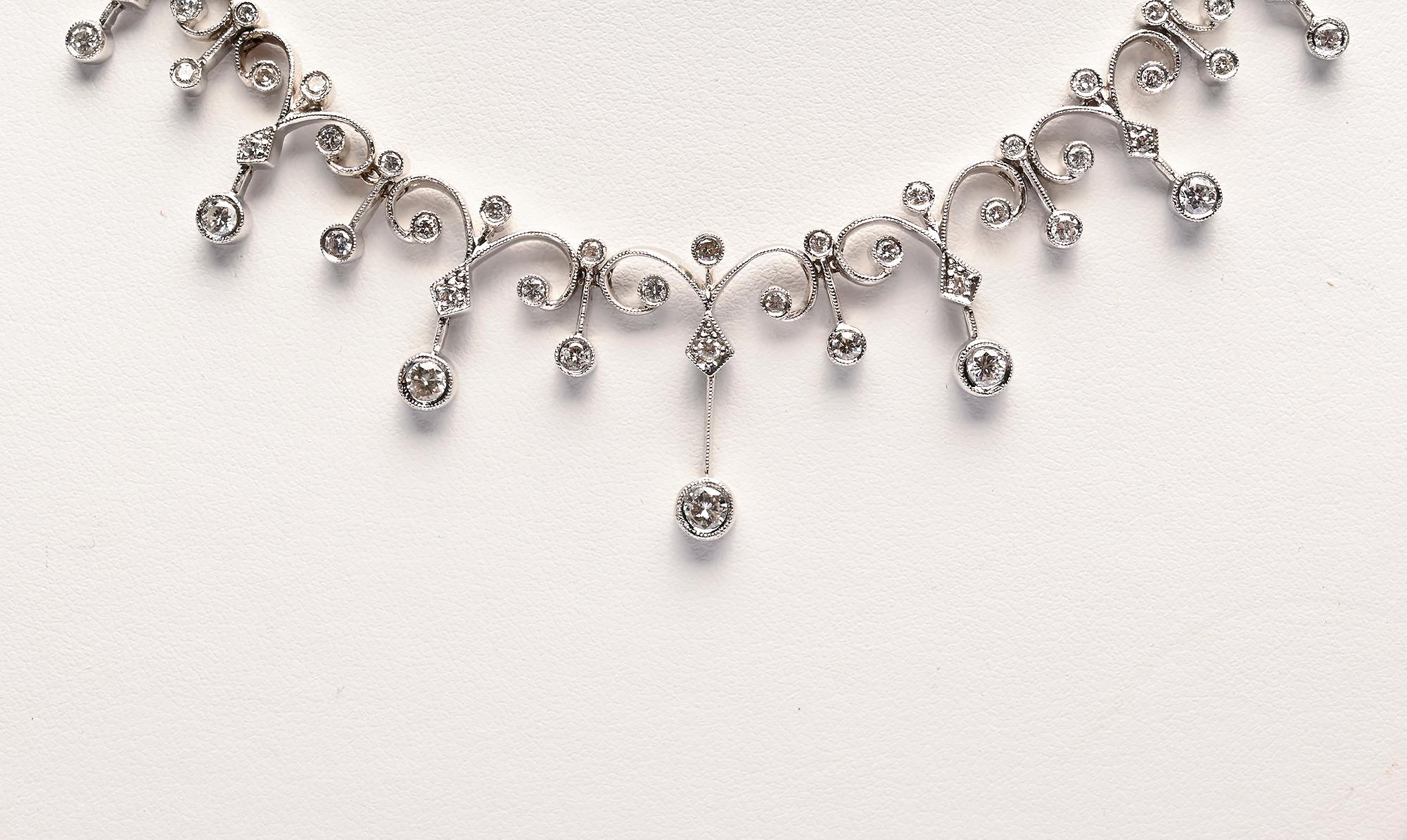 Brilliant Cut Diamond Fleur De Lis Necklace For Sale