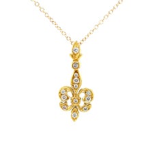 Diamond Fleur-de-Lis Pendant in 18k Yellow Gold with Adjustable Chain