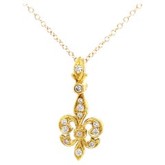 Diamond Fleur-de-Lis Pendant in 18k Yellow Gold with Adjustable Chain