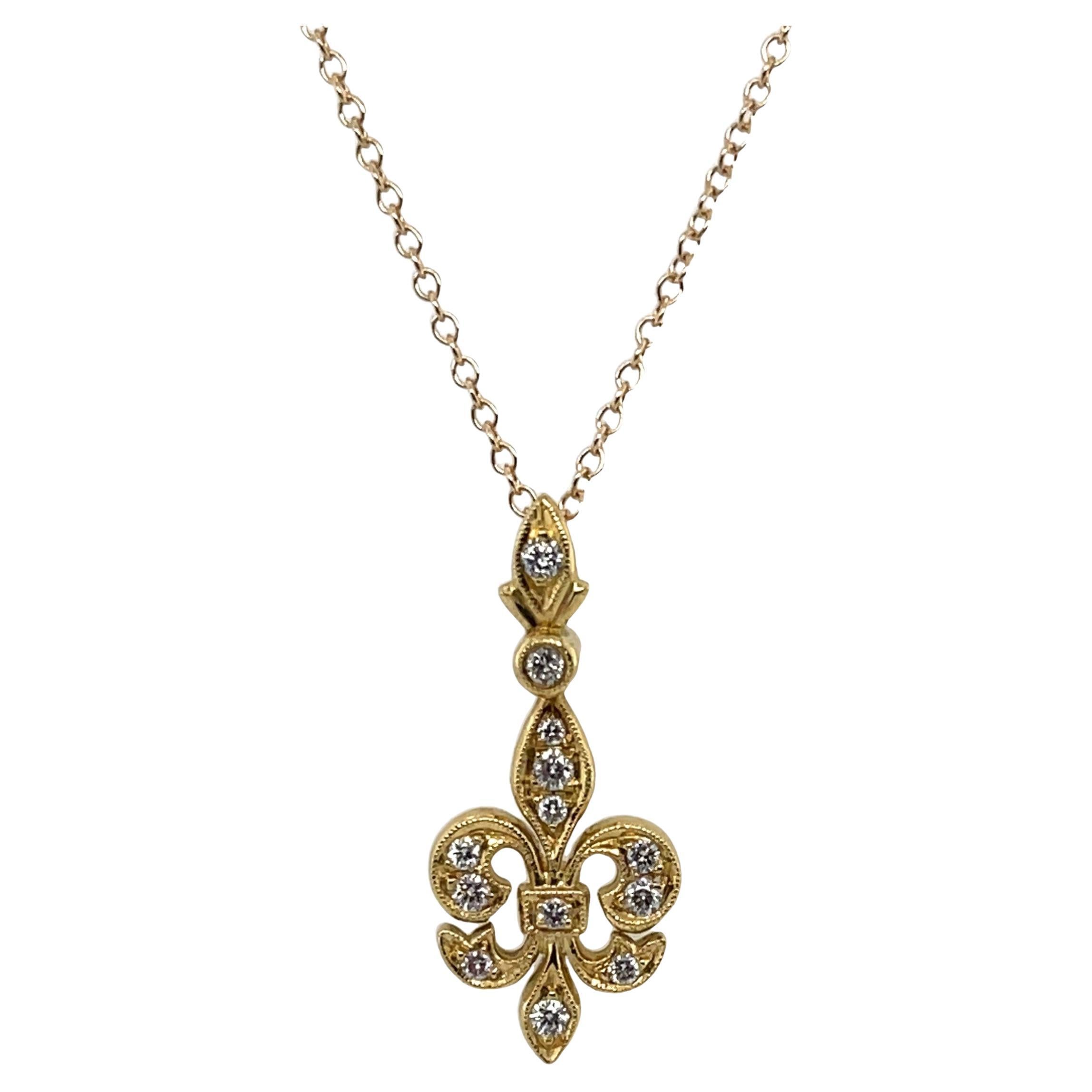 Pendentif Fleur-de-Lis en or jaune 18 carats avec chaîne réglable