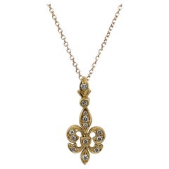 Diamond Fleur-de-Lis Pendant in 18k Yellow Gold with Adjustable Chain
