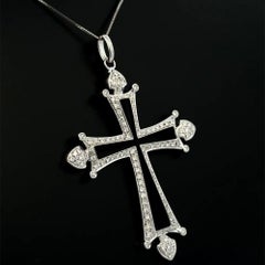 Diamond Fleur De Lis RBC Open Design Gold Cross Vintage Pendant Necklace
