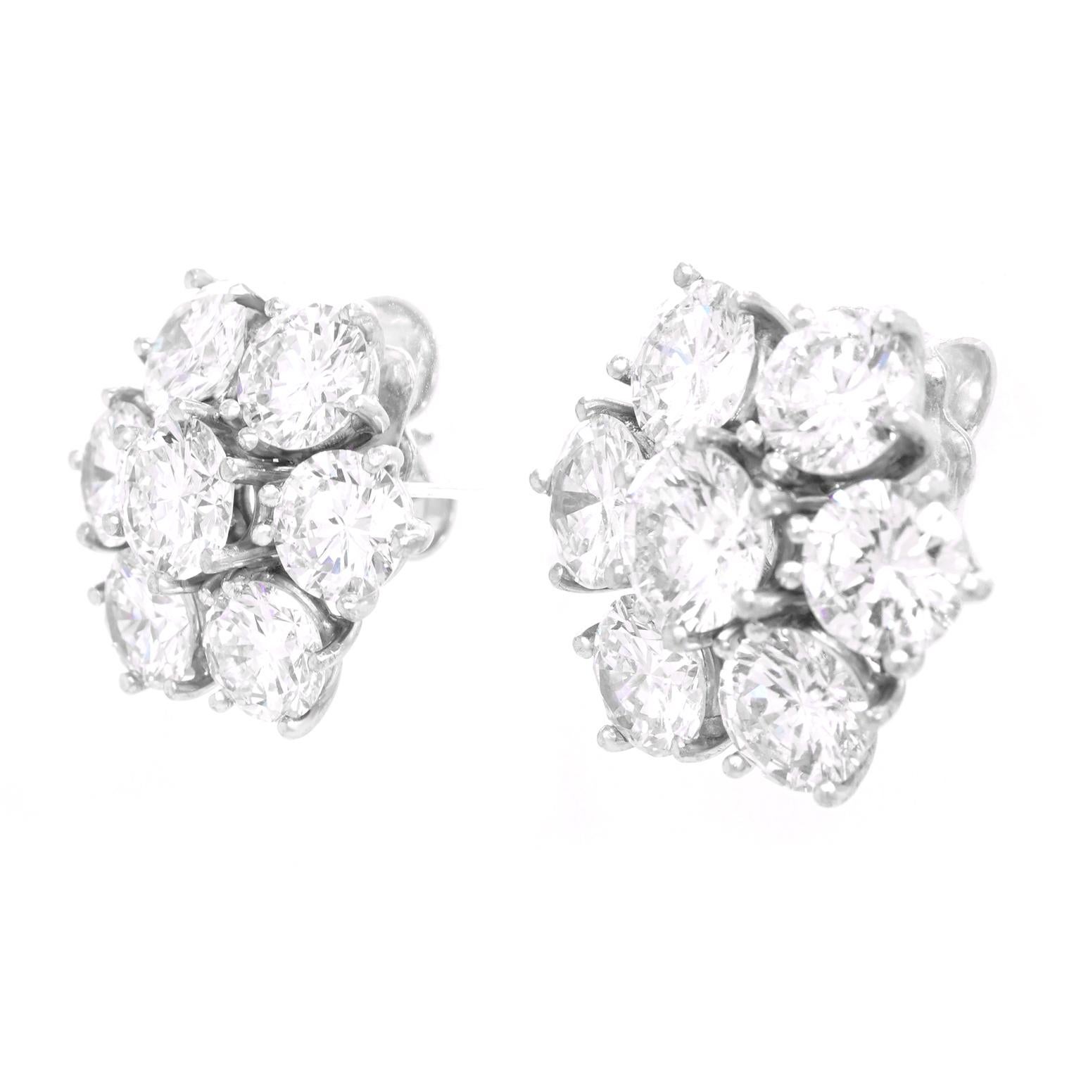 Diamond Fleurette White Gold Earrings 7.0 Carat In Excellent Condition In Litchfield, CT