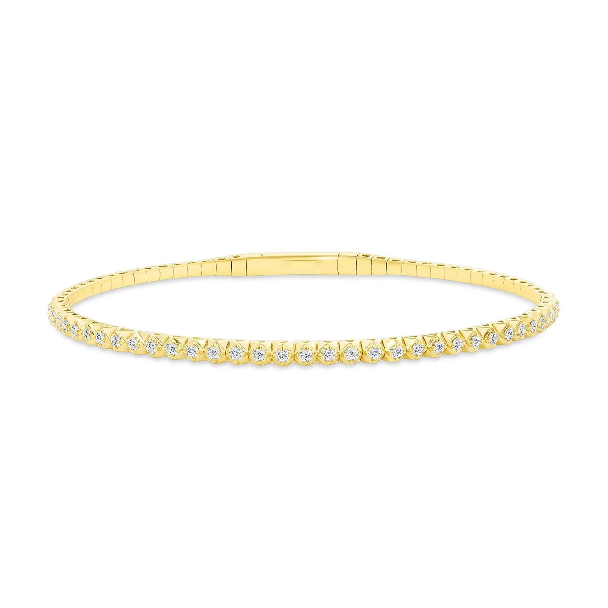 Bracelet jonc flexible en or 14 carats avec diamants en vente
