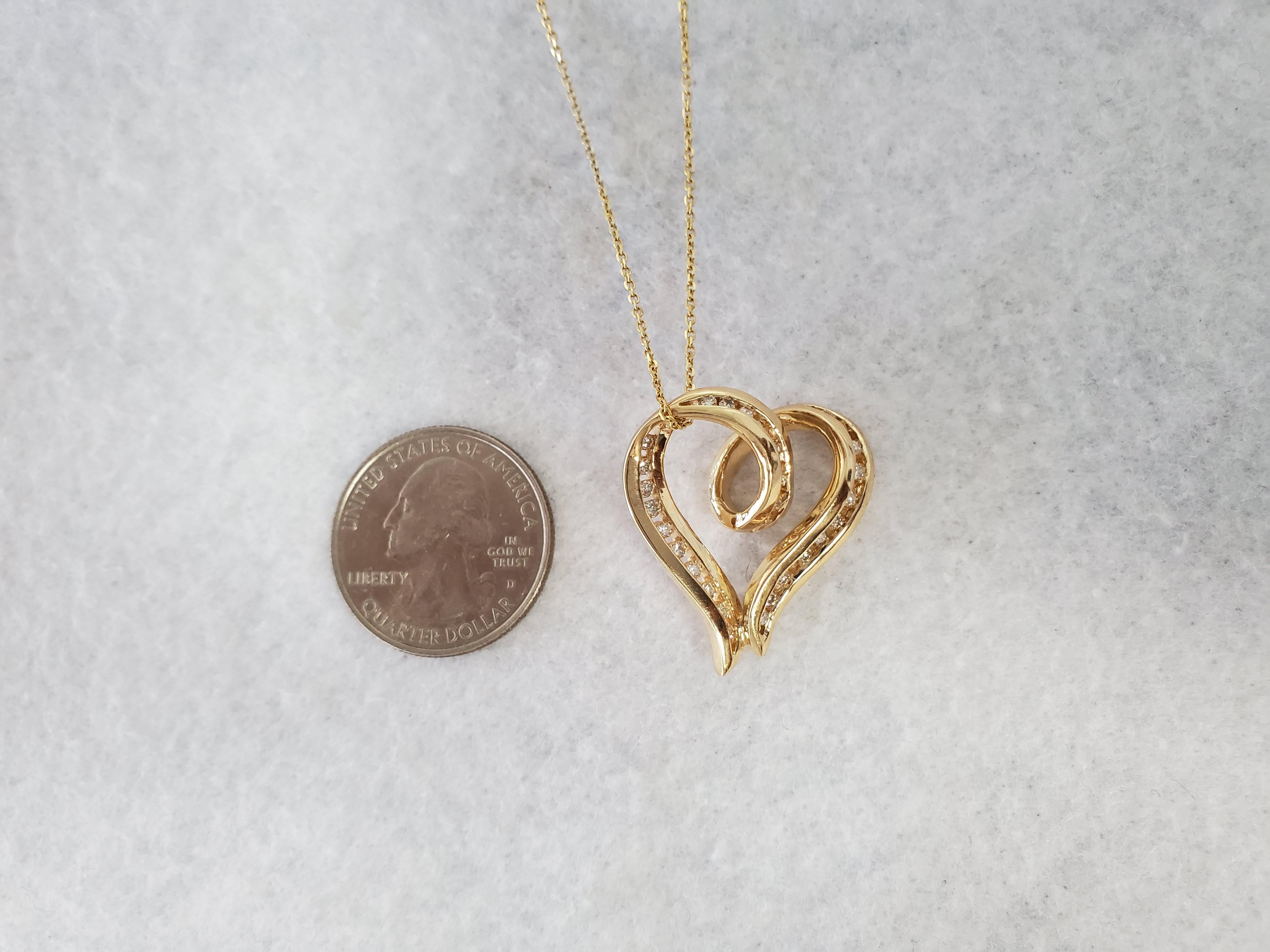 Schwebender Diamant-Herz-Anhänger .68cttw 14k Gelbgold (Rundschliff) im Angebot