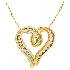 Diamond Floating Heart Pendant .68cttw 14k Yellow Gold