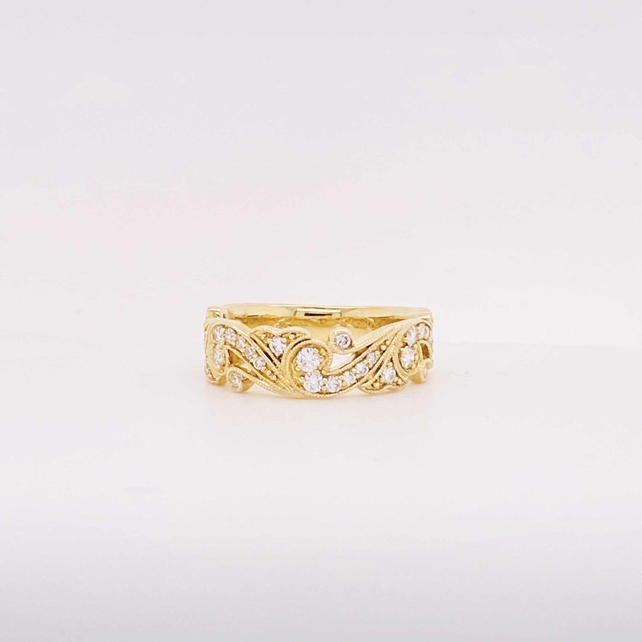 For Sale:  Diamond Floral Band Half Carat, 50 Carat Diamond Wedding Band in 14k Yellow Gold 4