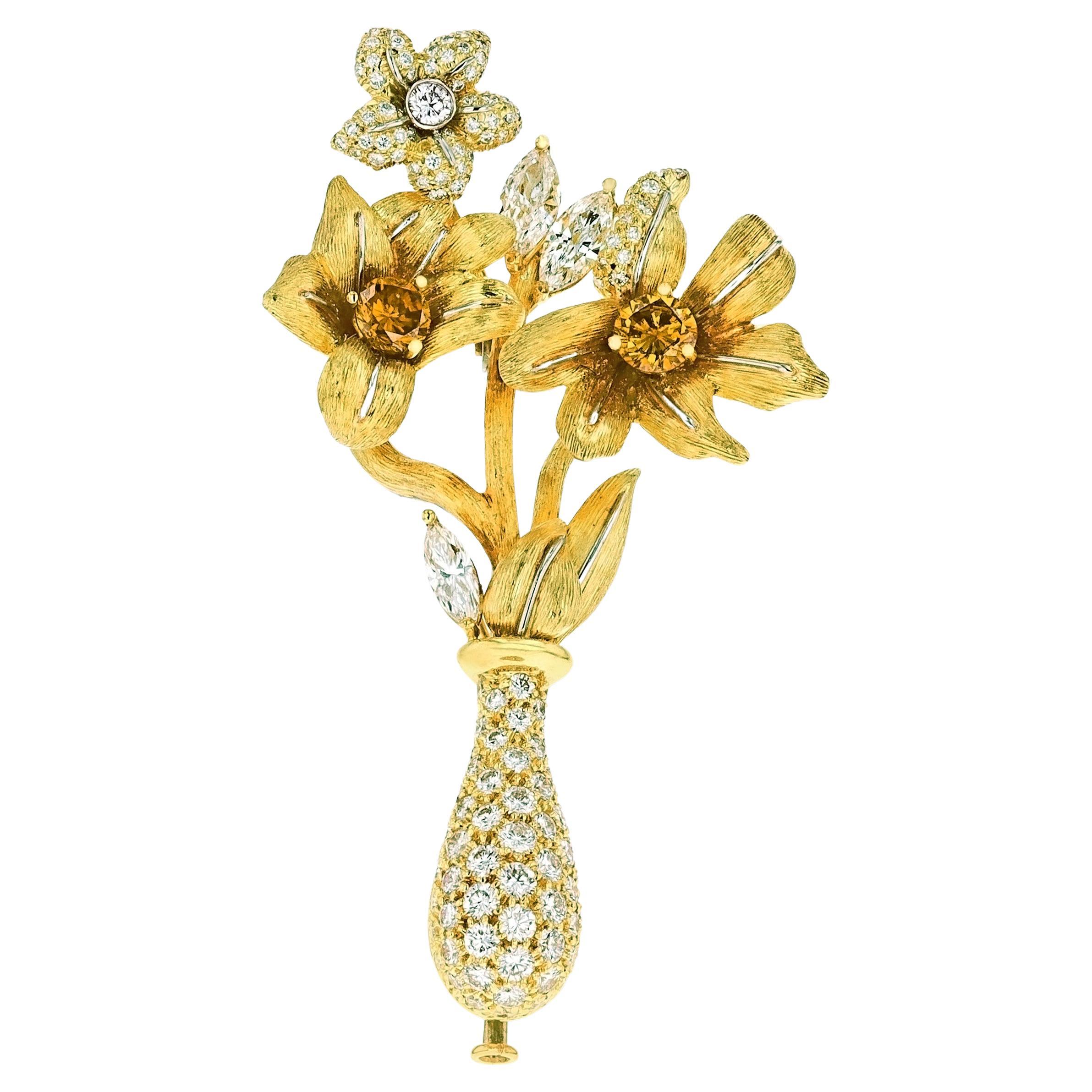Diamond Floral Brooch By Henry Dunay For Sale