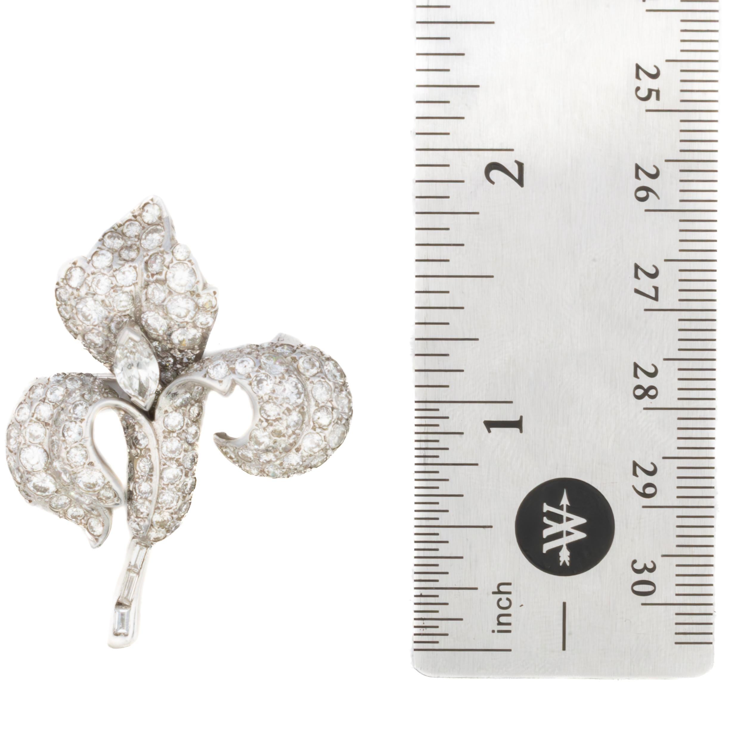 Art Deco Diamond Floral Brooch in Platinum For Sale