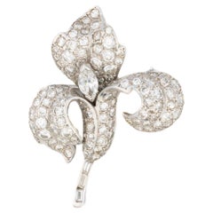 Broche Floral de Diamantes en Platino